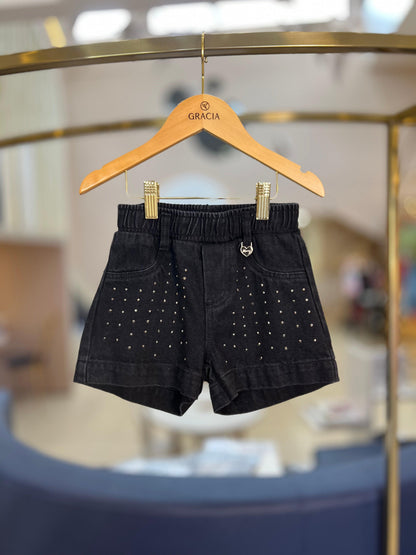 Shorts Jeans Black com Strass - Momi - Gracia