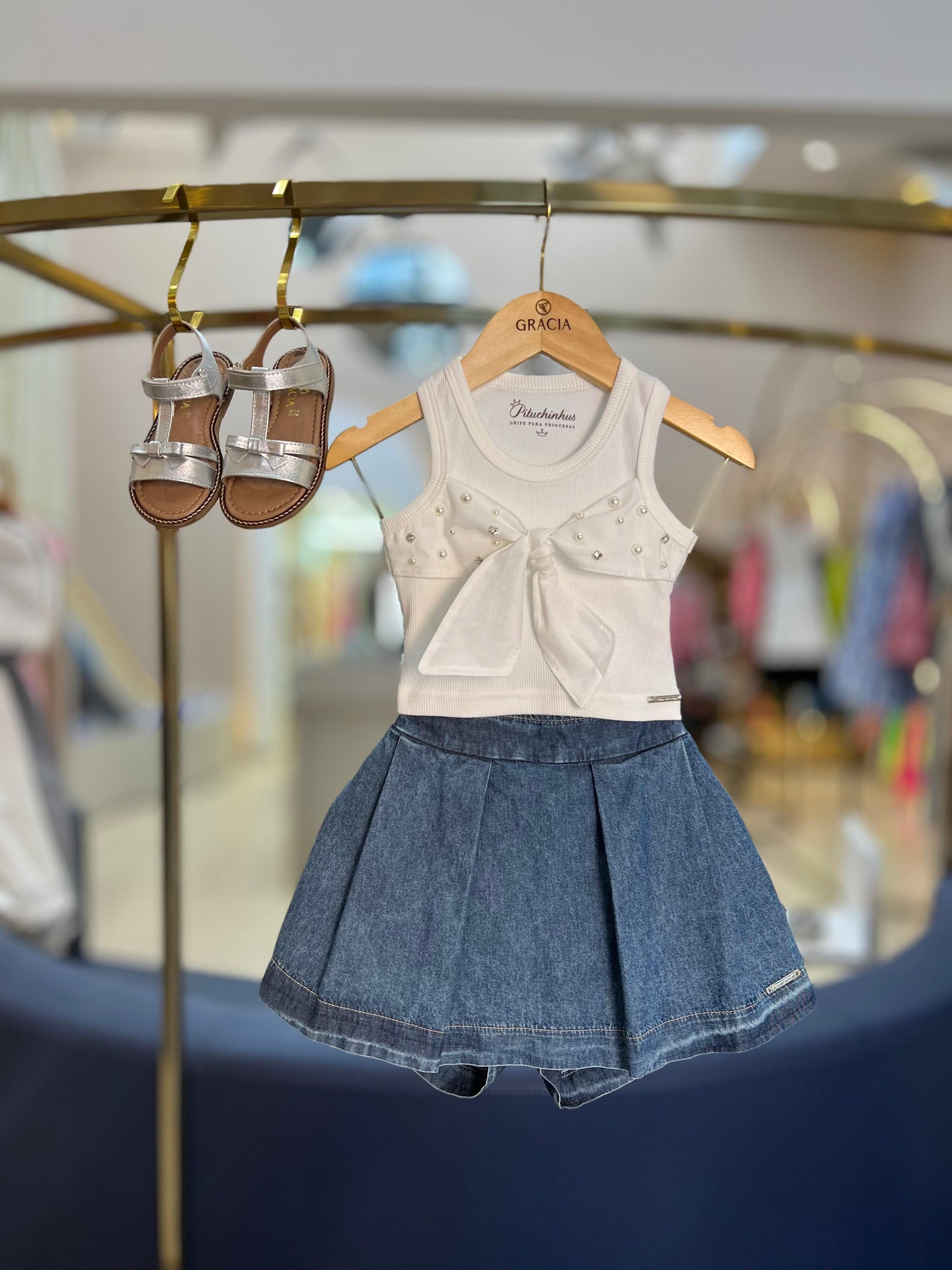 Regata Cropped Laço Bordado Pituchinhus - Gracia