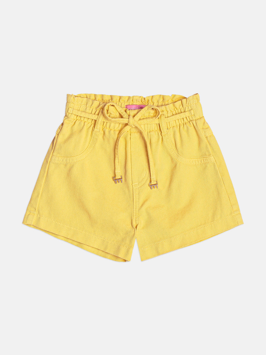 Conjunto Infantil Blusa Estampada Laço Lateral e Shorts Infantil Sarja Com Cinto Butter Cream - Momi