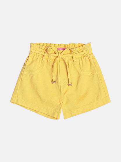 Conjunto Infantil Blusa Estampada Laço Lateral e Shorts Infantil Sarja Com Cinto Butter Cream - Momi