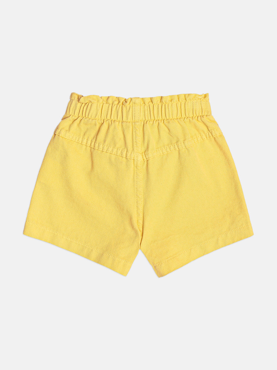 Conjunto Infantil Blusa Estampada Laço Lateral e Shorts Infantil Sarja Com Cinto Butter Cream - Momi
