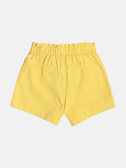 Conjunto Infantil Blusa Estampada Laço Lateral e Shorts Infantil Sarja Com Cinto Butter Cream - Momi