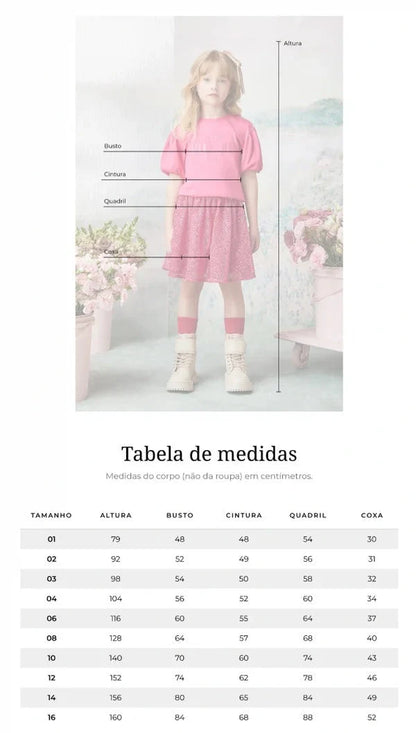 Conjunto Infantil Off White Bata Mangas Bufantes e Saia Detalhes Azul - Animê