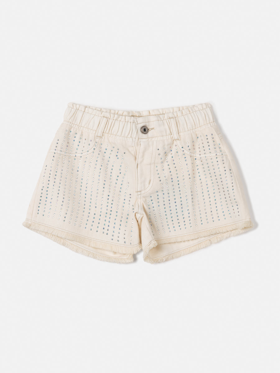 Shorts de sarja com strass Animê