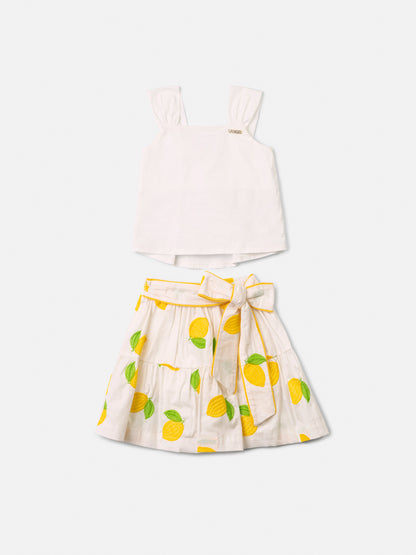 Conjunto Infantil Blusa Off e Saia Limões Soleil - Animê
