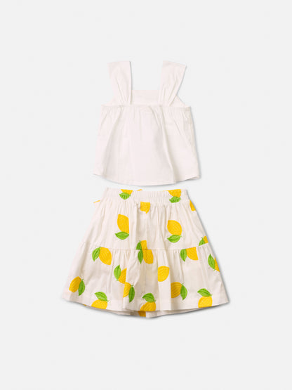 Conjunto Infantil Blusa Off e Saia Limões Soleil - Animê
