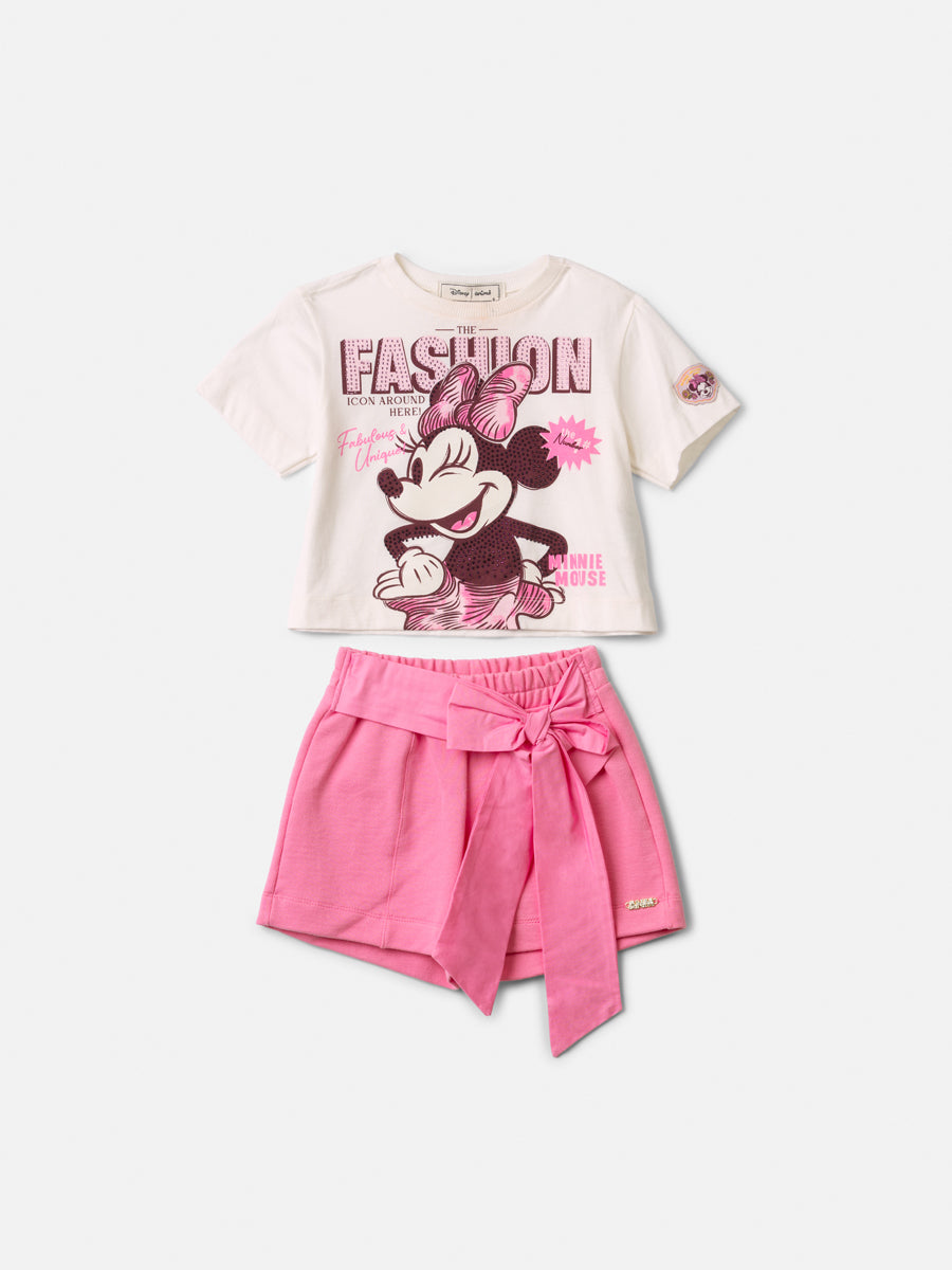 Conjunto Infantil Blusa Minnie e Shorts Laço Rosa Pop - Animê