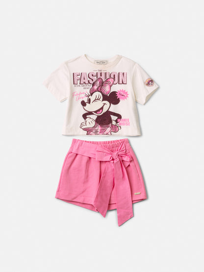 Conjunto Infantil Blusa Minnie e Shorts Laço Rosa Pop - Animê