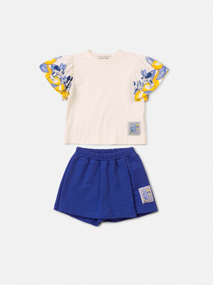 Conjunto Infantil Blusa Mangas Limões e Shorts Azul - Animê