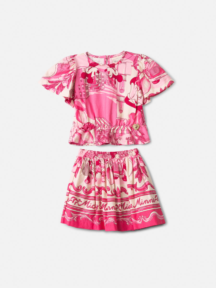Conjunto Infantil  Blusa Minnie Mundo e Saia Minnie - Animê