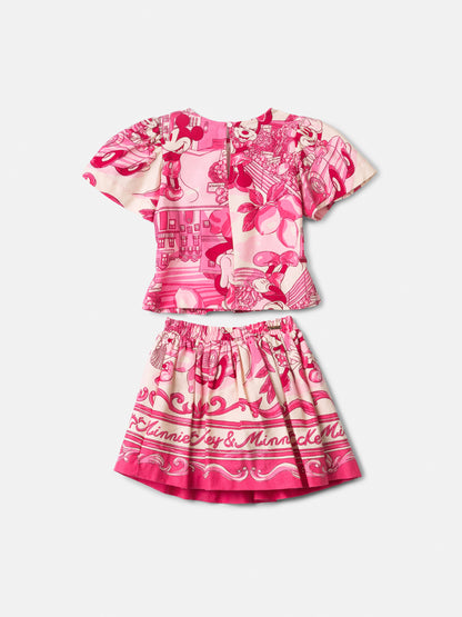 Conjunto Infantil  Blusa Minnie Mundo e Saia Minnie - Animê