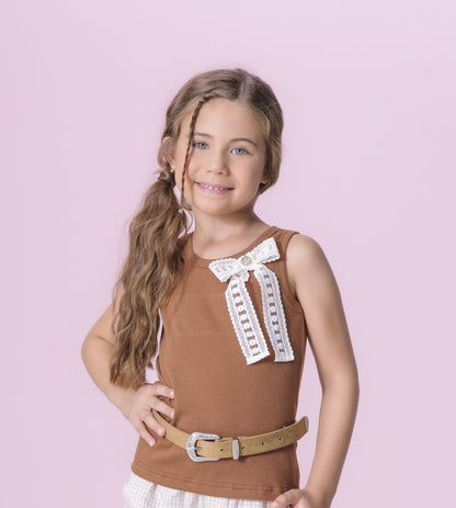 Conjunto Infantil Conceito Blusa Laço Renda e Saia Midi Tule Babados - Pituchinhus