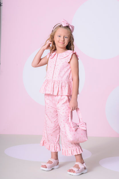 Conjunto Infantil Blusa Peplum e Calça Pantacourt Mini Flores - Pituchinhus