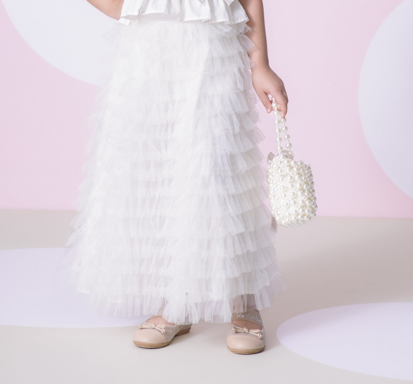 Conjunto Infantil Conceito Blusa Laço Renda e Saia Midi Tule Babados - Pituchinhus
