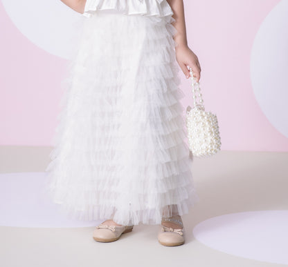 Conjunto Infantil Conceito Blusa Laço Renda e Saia Midi Tule Babados - Pituchinhus