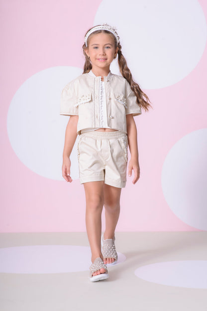 Shorts Infantil Bordados Pérolas e Cristais - Pituchinhus