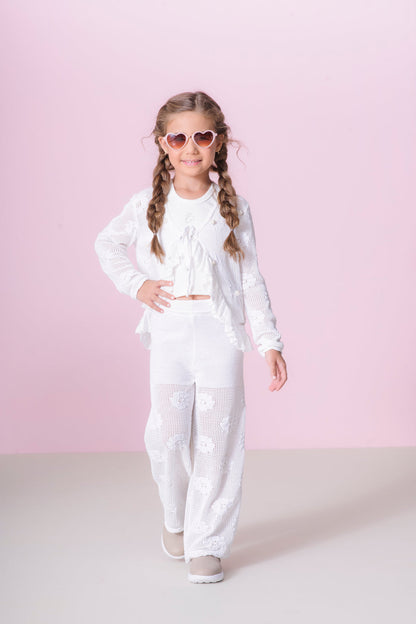 Casaqueto Infantil Tricot Rendado Flores - Pituchinhus