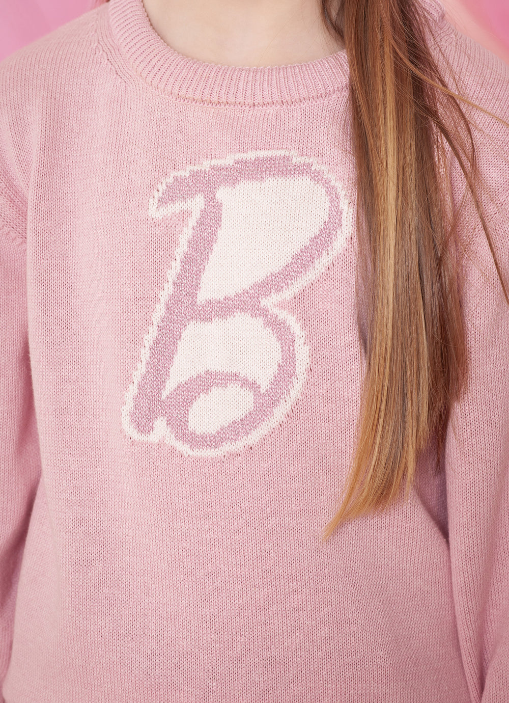 Conjunto Infantil Tricot Blusa Barbie Strass e Saia Jacquard Barbie Patches Sugar Rose - Pituchinhus
