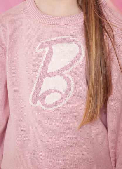 Conjunto Infantil Tricot Blusa Barbie Strass e Saia Jacquard Barbie Patches Sugar Rose - Pituchinhus