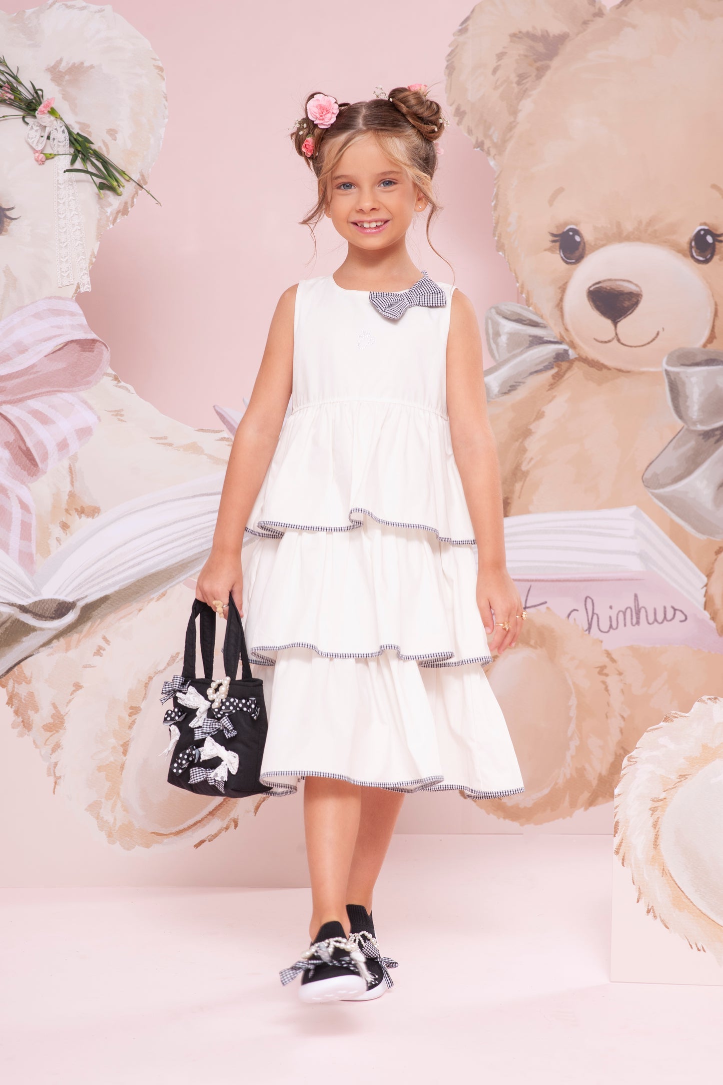 Vestido Infantil Babados Debrum Laço Xadrez - Pituchinhus