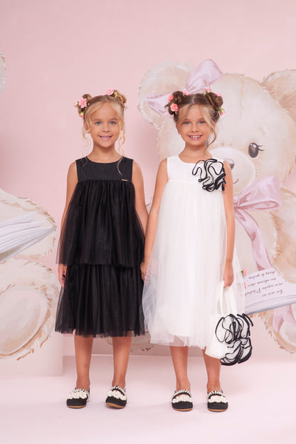 Vestido Infantil Tule Max Flor Bicolor - Pituchinhus