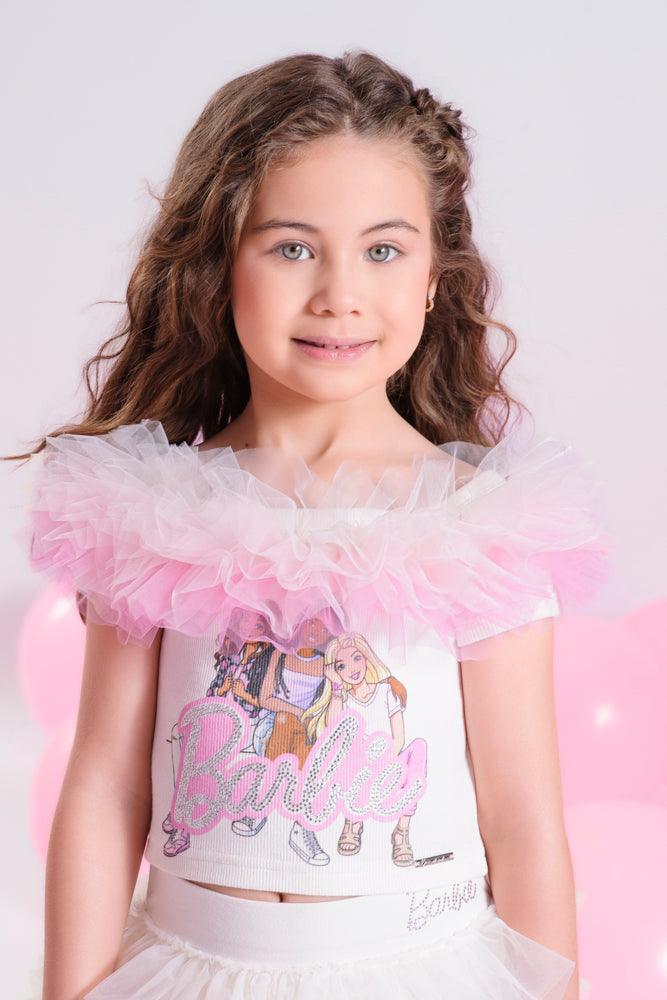 Conjunto Blusa Ombro a Ombro Tule & Saia Babados Tule Rosa - Barbie by Pituchinhus - Gracia