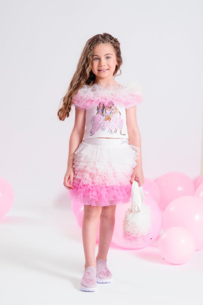 Conjunto Blusa Ombro a Ombro Tule & Saia Babados Tule Rosa - Barbie by Pituchinhus - Gracia