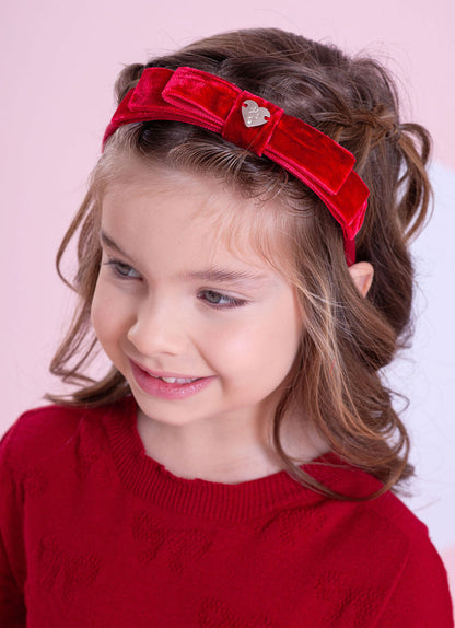 Arquinho Infantil Laço Triplo Veludo Vermelho - Pituchinhus