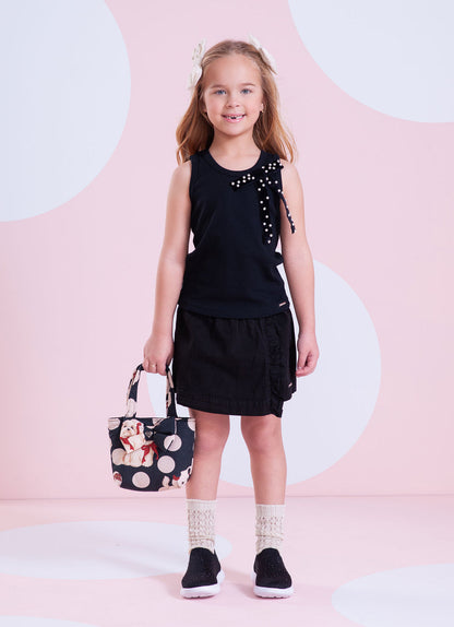 Saia-shorts Infantil Sarja Babadinho Preto - Pituchinhus