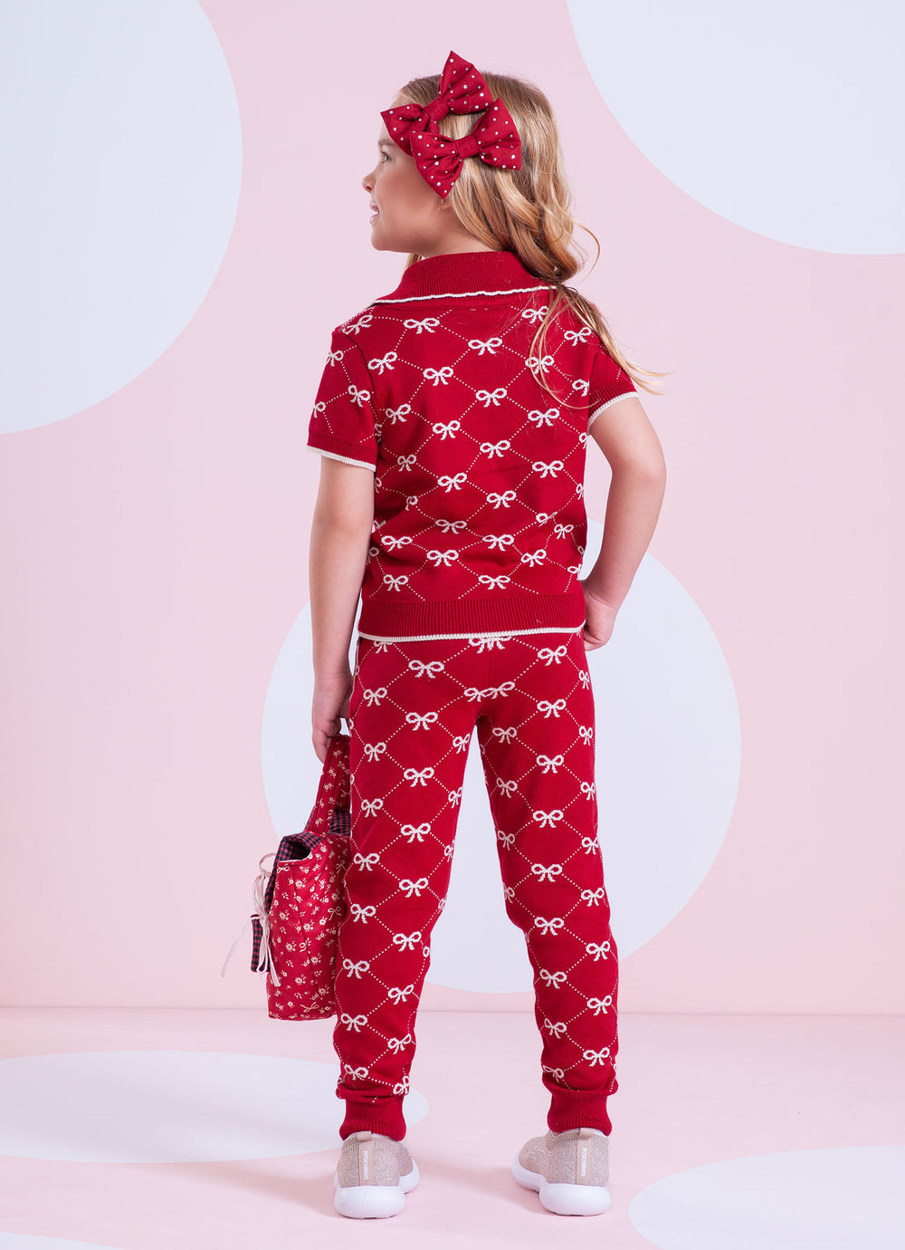 Conjunto Infantil Blusa Polo e Calça Jogging Lacinhos Bala de Cereja - Pituchinhus