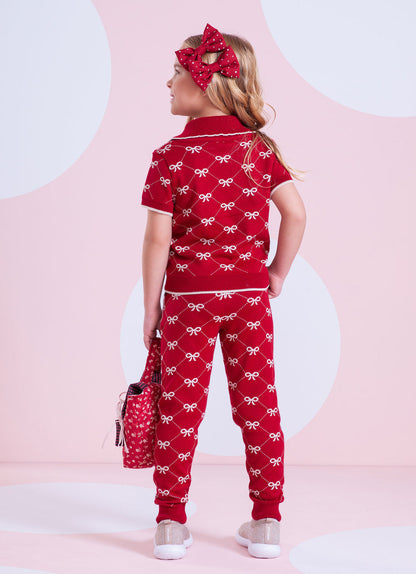 Conjunto Infantil Blusa Polo e Calça Jogging Lacinhos Bala de Cereja - Pituchinhus