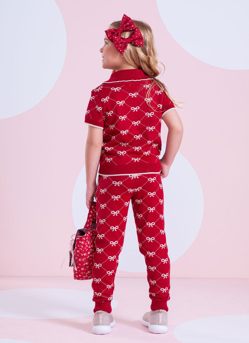 Calça Infantil Jogging Tricot Lacinhos Bala de Cereja - Pituchinhus