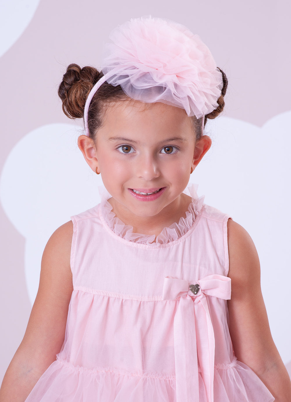 Arquinho Infantil Maxi Flor Tule Rosa Baby - Pituchinhus
