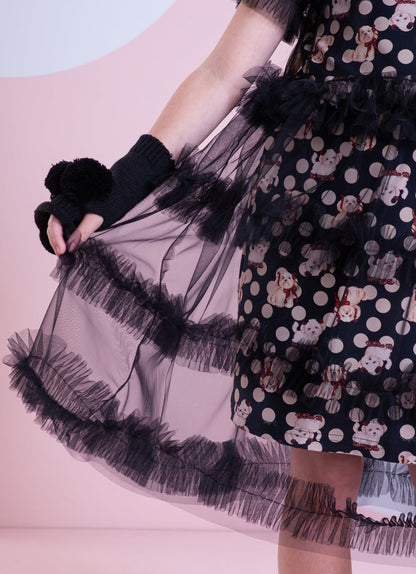 Vestido Infantil Tule Babados Poá Cachorrinhos - Pituchinhus