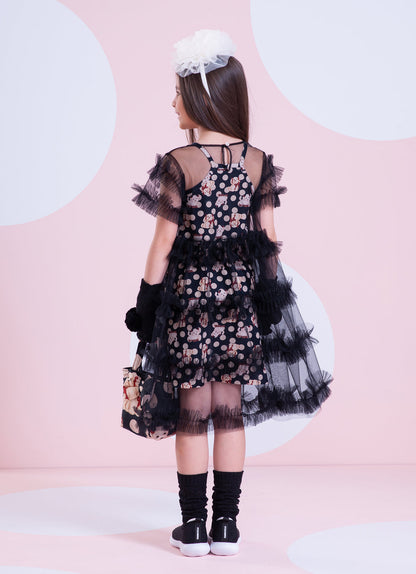 Vestido Infantil Tule Babados Poá Cachorrinhos - Pituchinhus