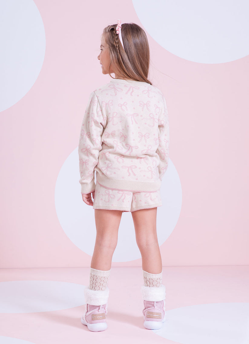 Blusa Infantil Tricot Jacquard Multi-laços Ninive - Pituchinhus
