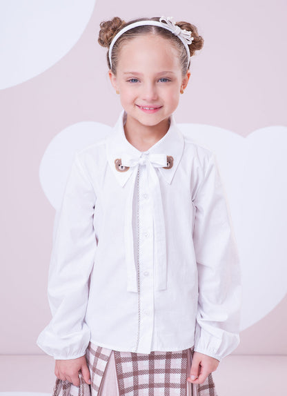 Camisa Infantil Algodão Cristais e Patche Ursinha Branca - Pituchinhus