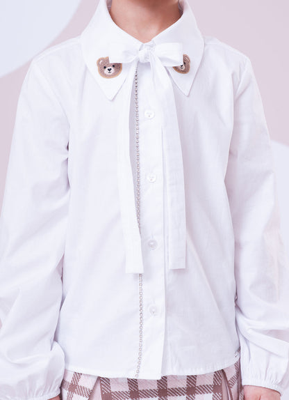Camisa Infantil Algodão Cristais e Patche Ursinha Branca - Pituchinhus