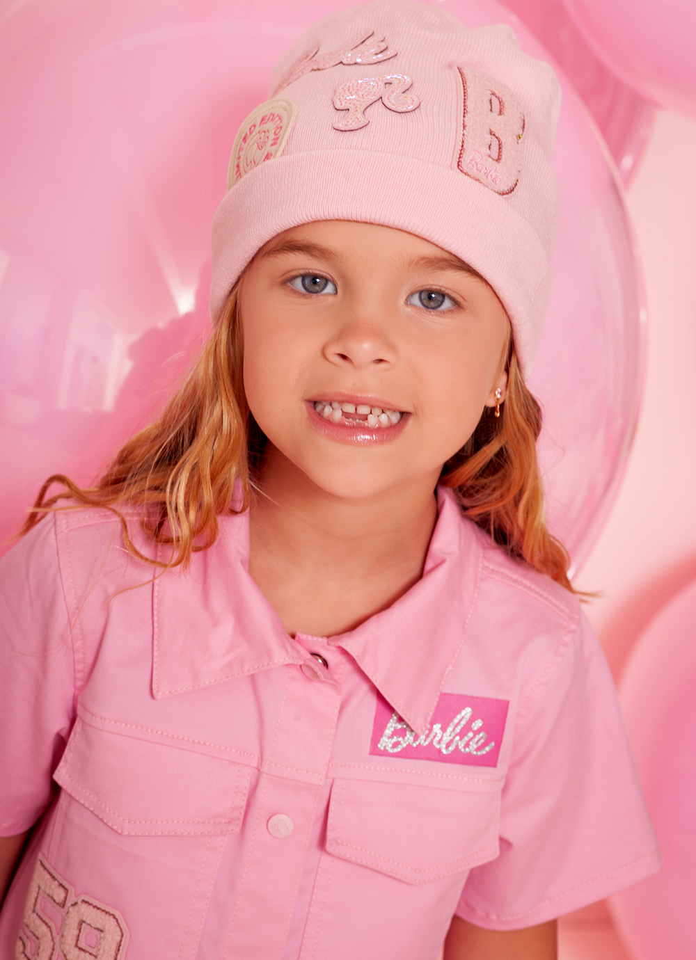 Vestido Infantil Sarja Bolsos Patches Barbie Rosa Romântico - Pituchinhus