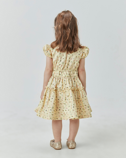 Vestido Bebê de Algodão Estampa Floral Amarelo - Um Mais Um