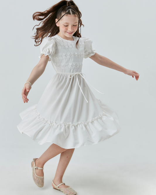 Vestido Infantil Midi Algodão com Renda Coração - Um Mais Um
