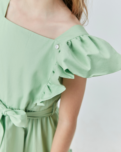Vestido Infantil Midi Algodão Verde Claro - Um Mais Um