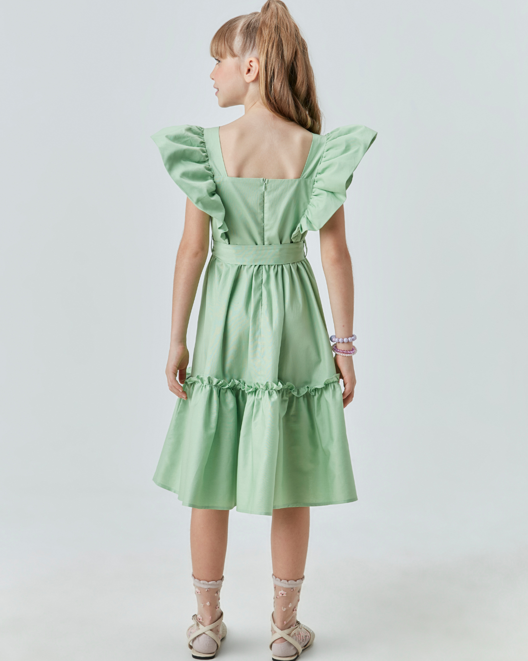 Vestido Infantil Midi Algodão Verde Claro - Um Mais Um