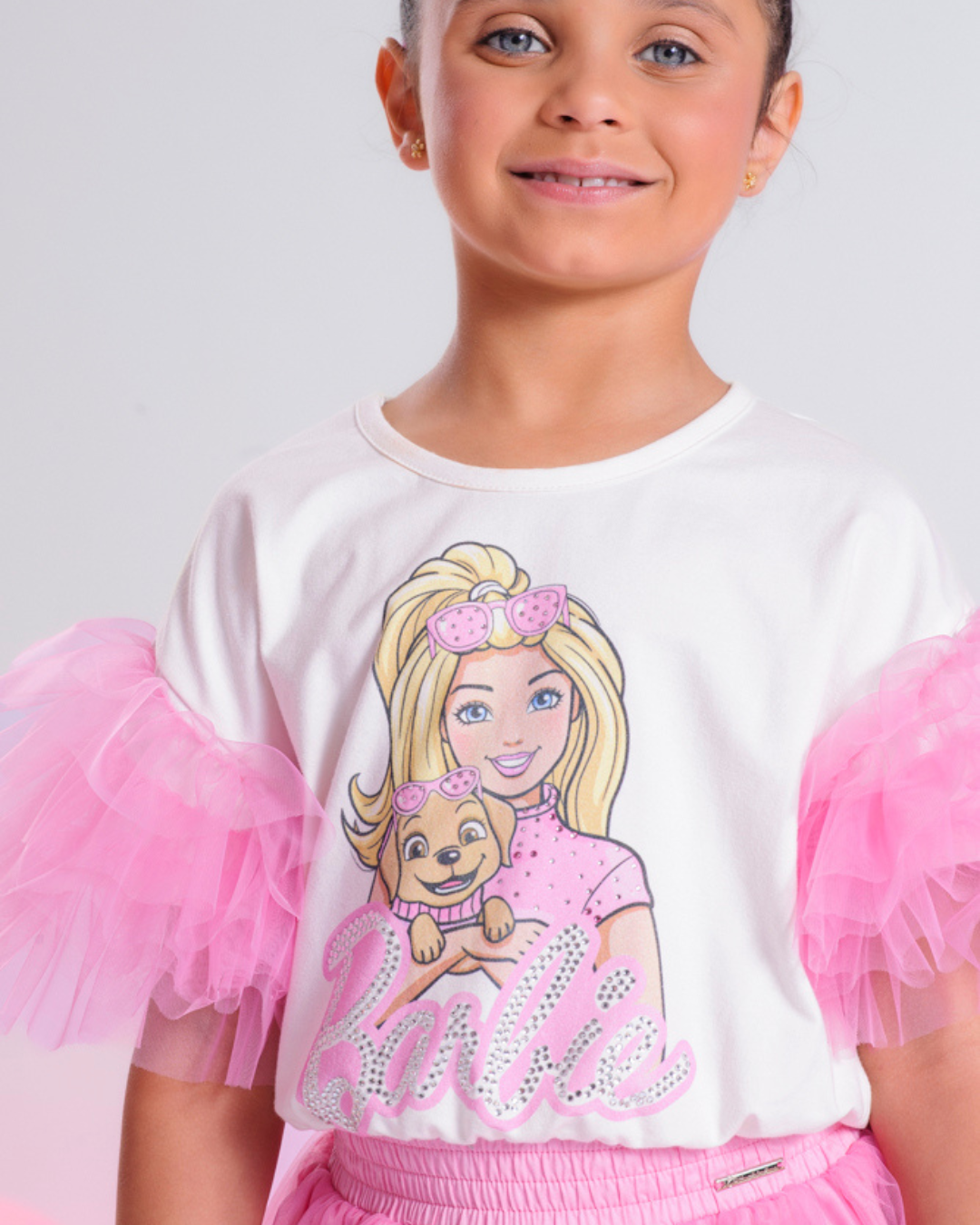 Blusa com Mangas de Tule - Barbie by Pituchinhus