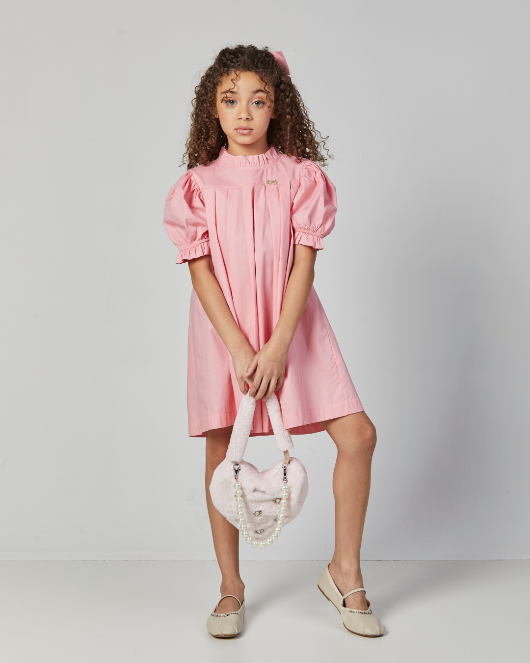 Vestido Infantil Manga Bufante Rosa - Luluzinha