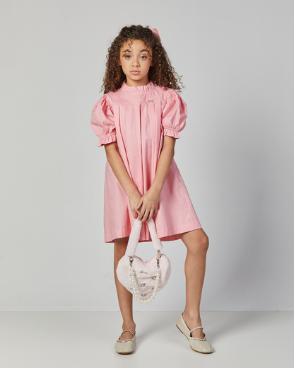 Vestido Infantil Manga Bufante Rosa - Luluzinha