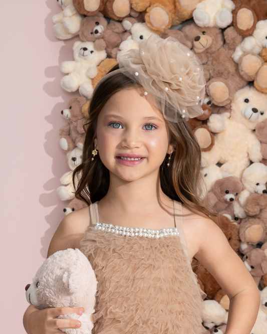 Arquinho Infantil Maxi Flor Tule Pérolas - Pituchinhus PRÉ-VENDA