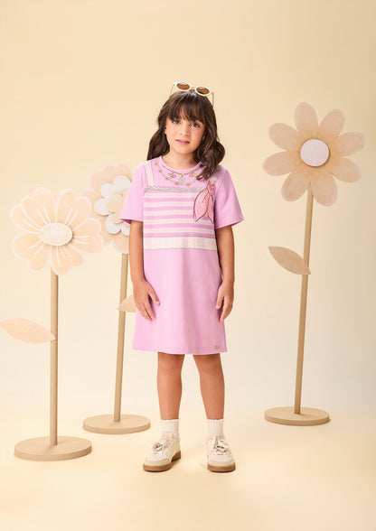 Vestido Infantil Estampa Tricot e Lenço - Momi