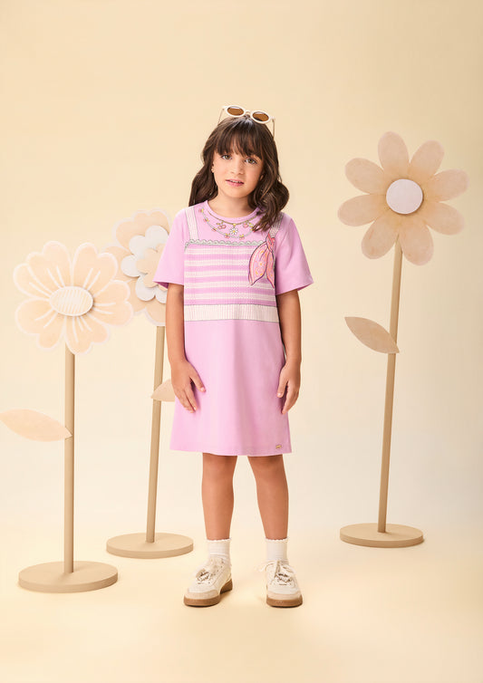 Vestido Infantil Estampa Tricot e Lenço - Momi - Pré Venda