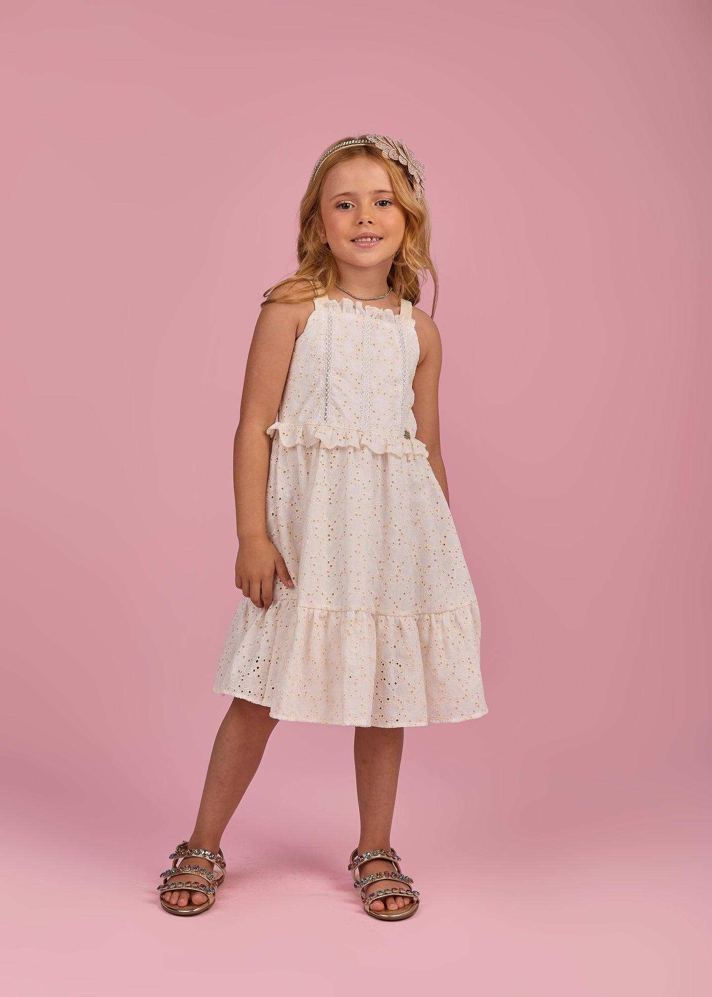 Vestido Infantil  Laise Coração e Rendinha na Pala -  Gabriela Aquarela